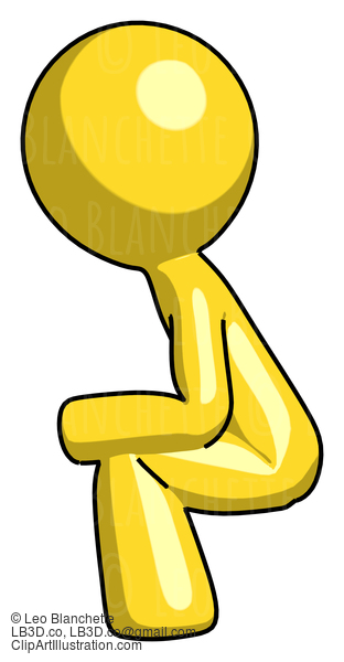 Yellow Design Mascot Man Squatting Facing Left #11092