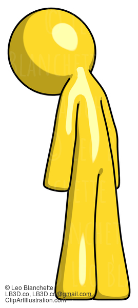 Yellow Design Mascot Man Depressed With Head Down, Back To Viewer, Left #11095