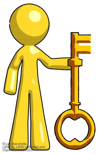 Yellow Design Mascot Man Holding Key Made Of Gold #11103