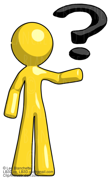 Yellow Design Mascot Man Holding Question Mark To Right #11110