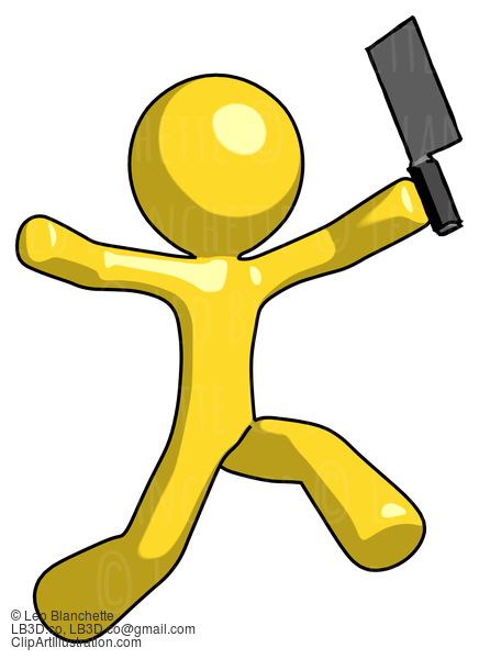 Yellow Design Mascot Man Psycho Running With Meat Cleaver #11111