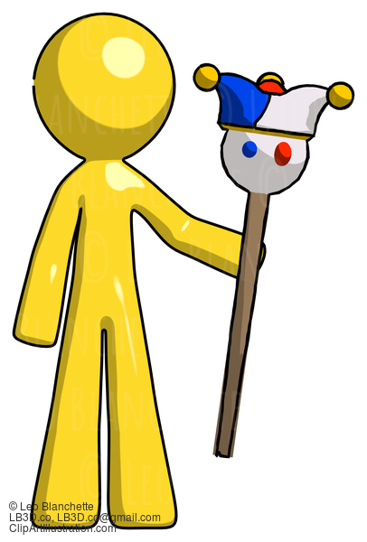 Yellow Design Mascot Man Holding Jester Staff #11112