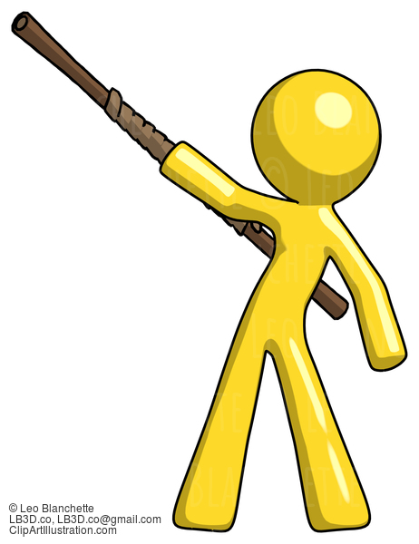 Yellow Design Mascot Man Bo Staff Pointing Up Pose #11113