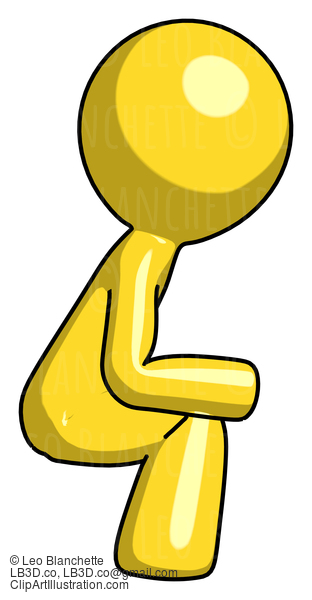 Yellow Design Mascot Man Squatting Facing Right #11119