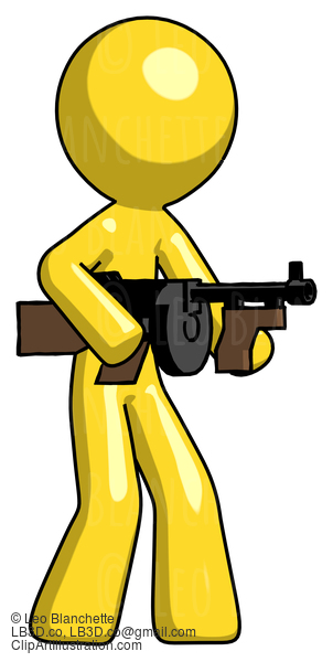 Yellow Design Mascot Man Tommy Gun Gangster Shooting Pose #11120