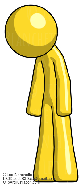 Yellow Design Mascot Man Depressed With Head Down Turned Left #11121