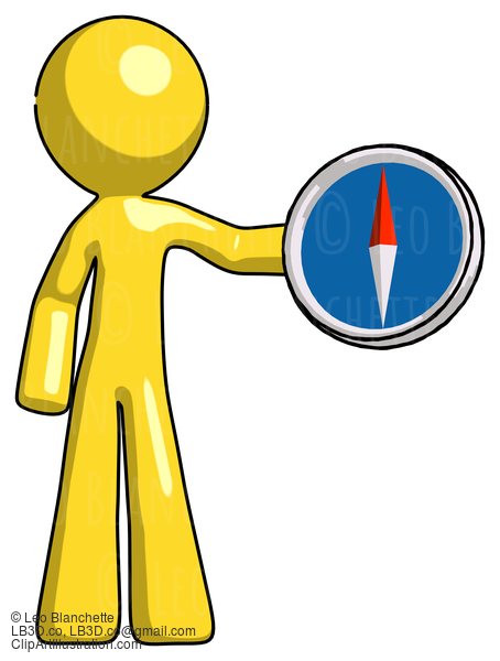 Yellow Design Mascot Man Holding A Large Compass #11123