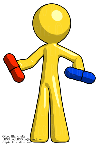 Yellow Design Mascot Man Red Pill Or Blue Pill Concept #11127