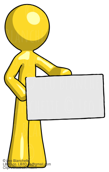 Yellow Design Mascot Man Presenting Large Envelope #11128