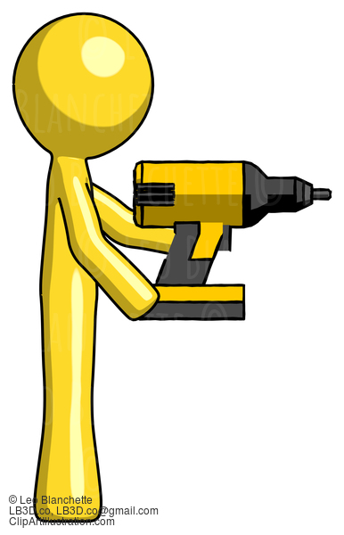 Yellow Design Mascot Man Using Drill Drilling Something On Right Side #11132