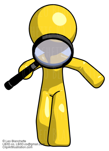 Yellow Design Mascot Man Looking Down Through Magnifying Glass #11134