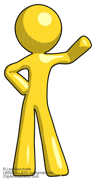 Yellow Design Mascot Man Waving Left Arm With Hand On Hip #11136