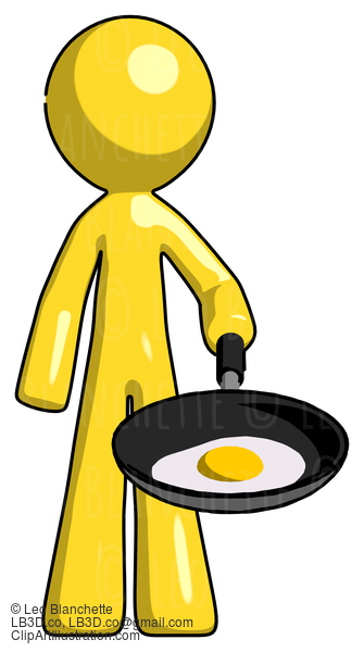 Yellow Design Mascot Man Frying Egg In Pan Or Wok #11139