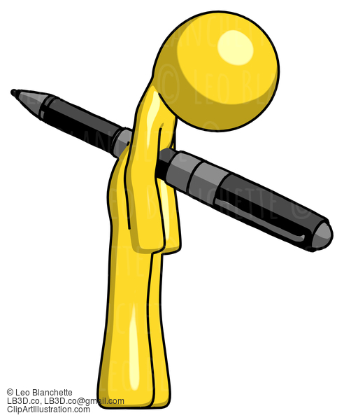 Yellow Design Mascot Man Impaled Through Chest With Giant Pen #11140