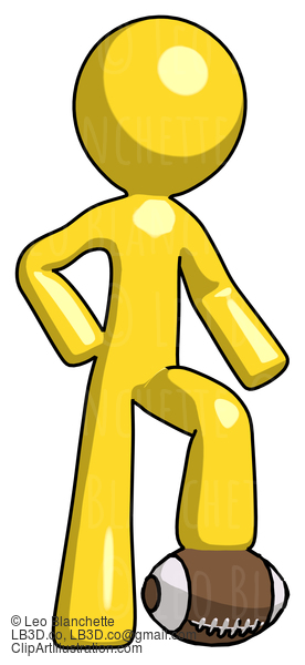 Yellow Design Mascot Man Standing With Foot On Football #11141