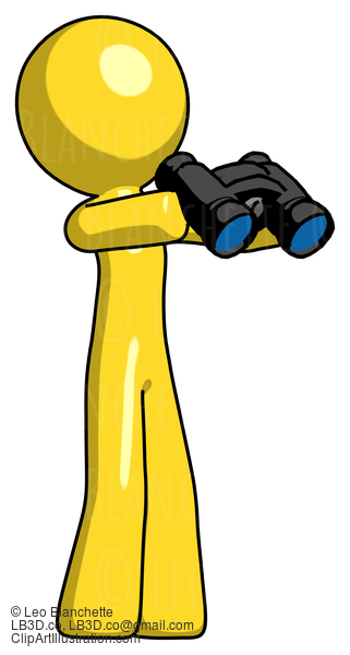 Yellow Design Mascot Man Holding Binoculars Ready To Look Right #11142