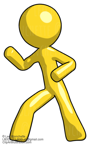 Yellow Design Mascot Man Martial Arts Defense Pose Left #11153