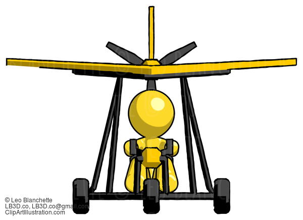 Yellow Design Mascot Man In Ultralight Aircraft Front View #11157