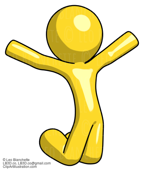 Yellow Design Mascot Man Jumping Or Kneeling With Gladness #11161