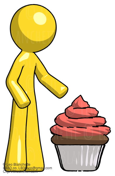 Yellow Design Mascot Man With Giant Cupcake Dessert #11162