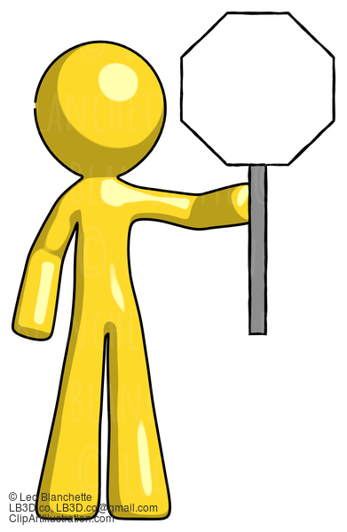 Yellow Design Mascot Man Holding Stop Sign #11163