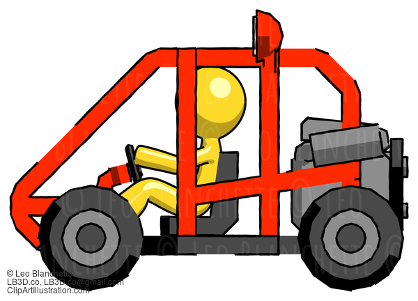 Yellow Design Mascot Man Riding Sports Buggy Side View #11169