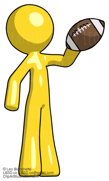 Yellow Design Mascot Man Holding Football Up #11172