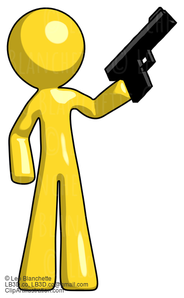 Yellow Design Mascot Man Holding Handgun #11175