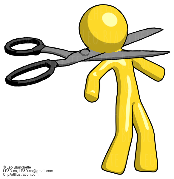 Yellow Design Mascot Man Scissor Beheading Office Worker Execution #11180