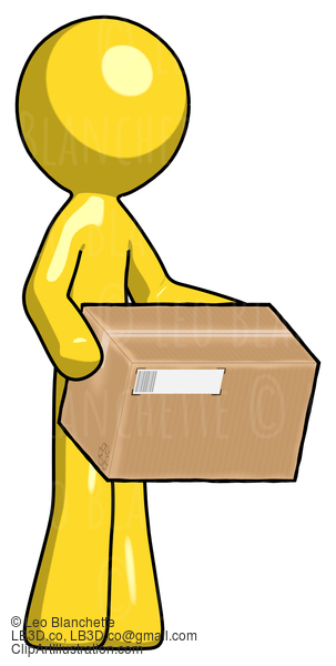 Yellow Design Mascot Man Holding Package To Send Or Recieve In Mail #11185