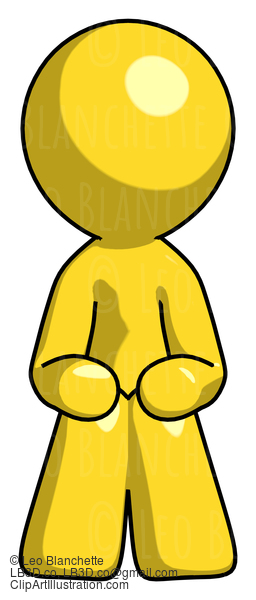 Yellow Design Mascot Man Squatting Facing Front #11193