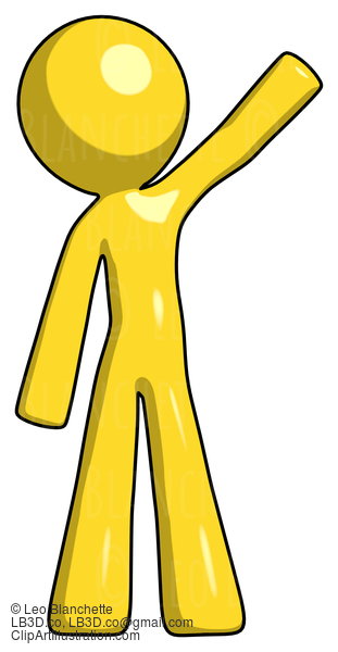 Yellow Design Mascot Man Waving Emphatically With Left Arm #11195