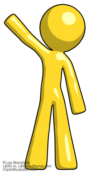 Yellow Design Mascot Man Waving Emphatically With Right Arm #11199