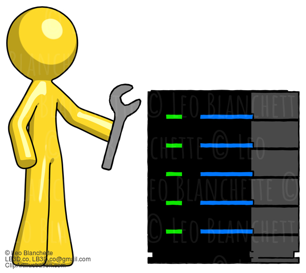 Yellow Design Mascot Man Server Administrator Doing Repairs #11202