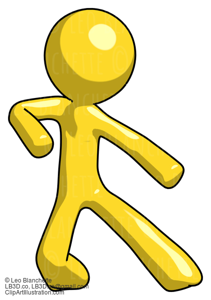 Yellow Design Mascot Man Karate Defense Pose Right #11206