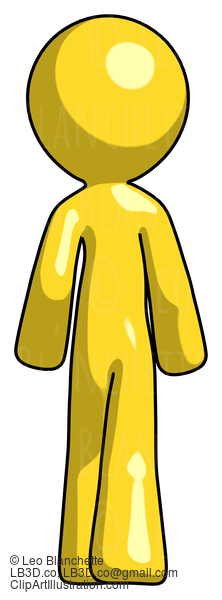 Yellow Design Mascot Man Walking Away, Back View #11210