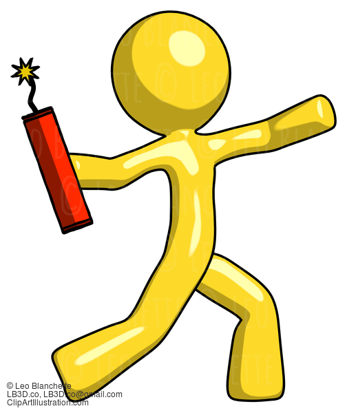 Yellow Design Mascot Man Throwing Dynamite #11211