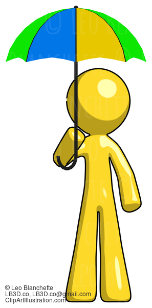 Yellow Design Mascot Man Holding Umbrella Rainbow Colored #11212