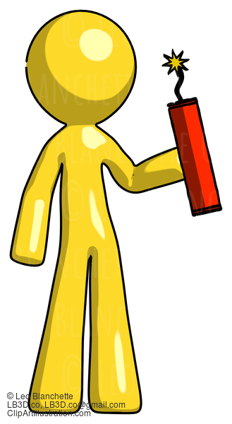 Yellow Design Mascot Man Holding Dynamite With Fuse Lit #11216