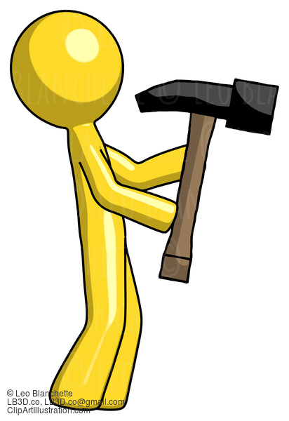 Yellow Design Mascot Man Hammering Something On The Right #11222