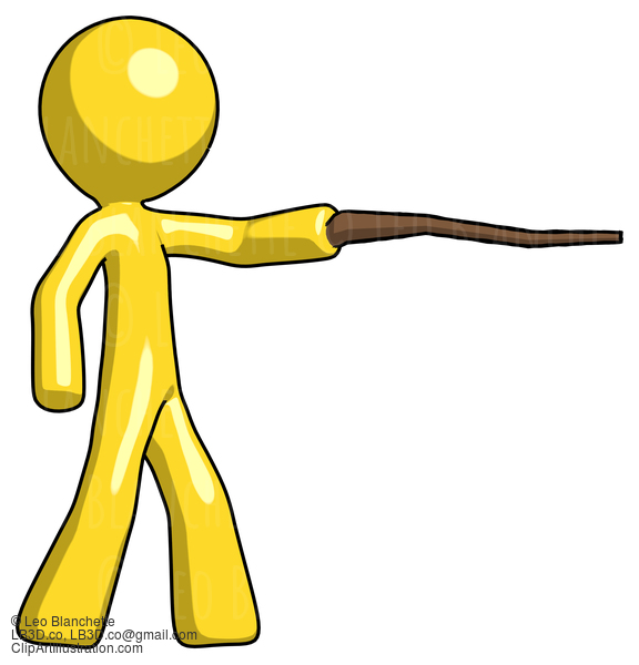 Yellow Design Mascot Man Pointing With Hiking Stick #11223