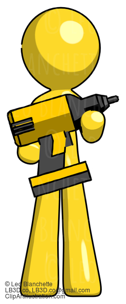 Yellow Design Mascot Man Holding Large Drill #11226