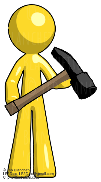 Yellow Design Mascot Man Holding Hammer Ready To Work #11228