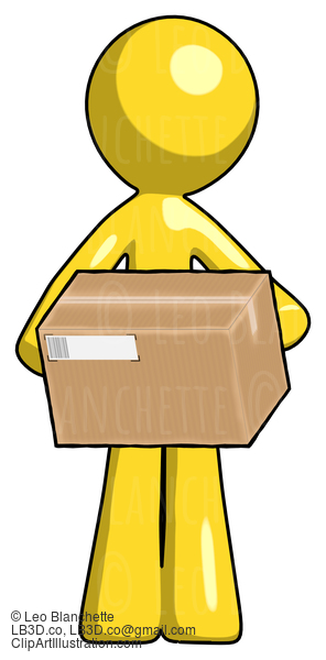 Yellow Design Mascot Man Holding Box Sent Or Arriving In Mail #11231