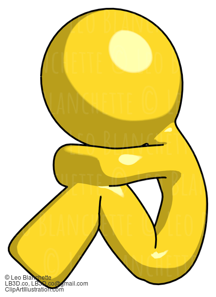 Yellow Design Mascot Man Sitting With Head Down Facing Sideways Left #11232