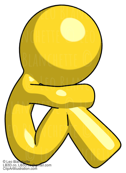 Yellow Design Mascot Man Sitting With Head Down Facing Sideways Right #11233