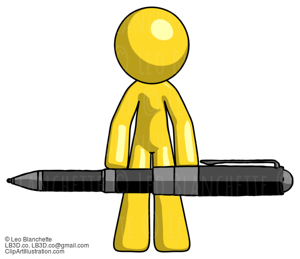 Yellow Design Mascot Man Weightlifting A Giant Pen #11236