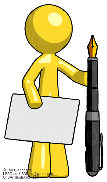 Yellow Design Mascot Man Holding Large Envelope And Calligraphy Pen #11238