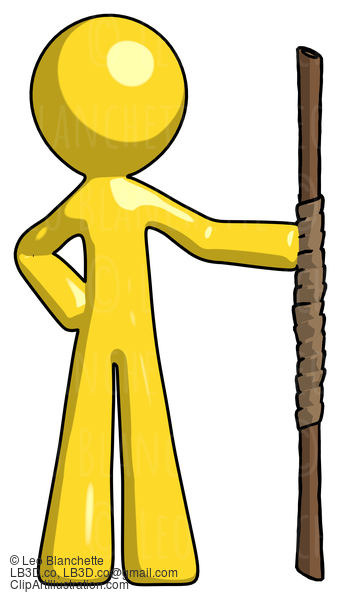 Yellow Design Mascot Man Holding Staff Or Bo Staff #11242