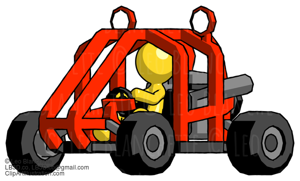 Yellow Design Mascot Man Riding Sports Buggy Side Angle View #11243